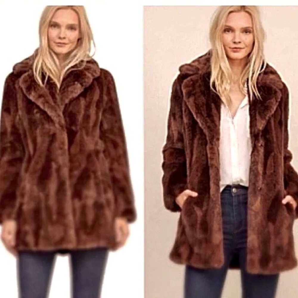 Abercrombie & Fitch Brown Faux Fur Coat